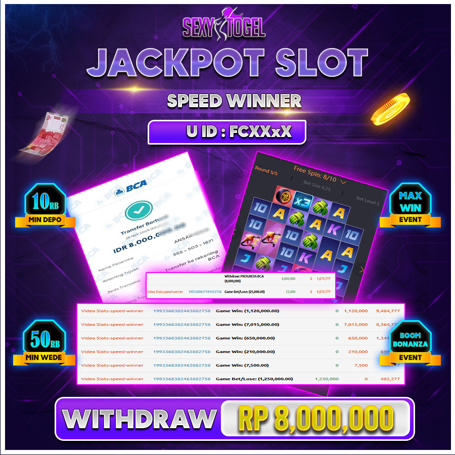 SEXYTOGEL JACKPOT SLOT SPEED WINNER Rp.8.000.000.,-LUNAS
